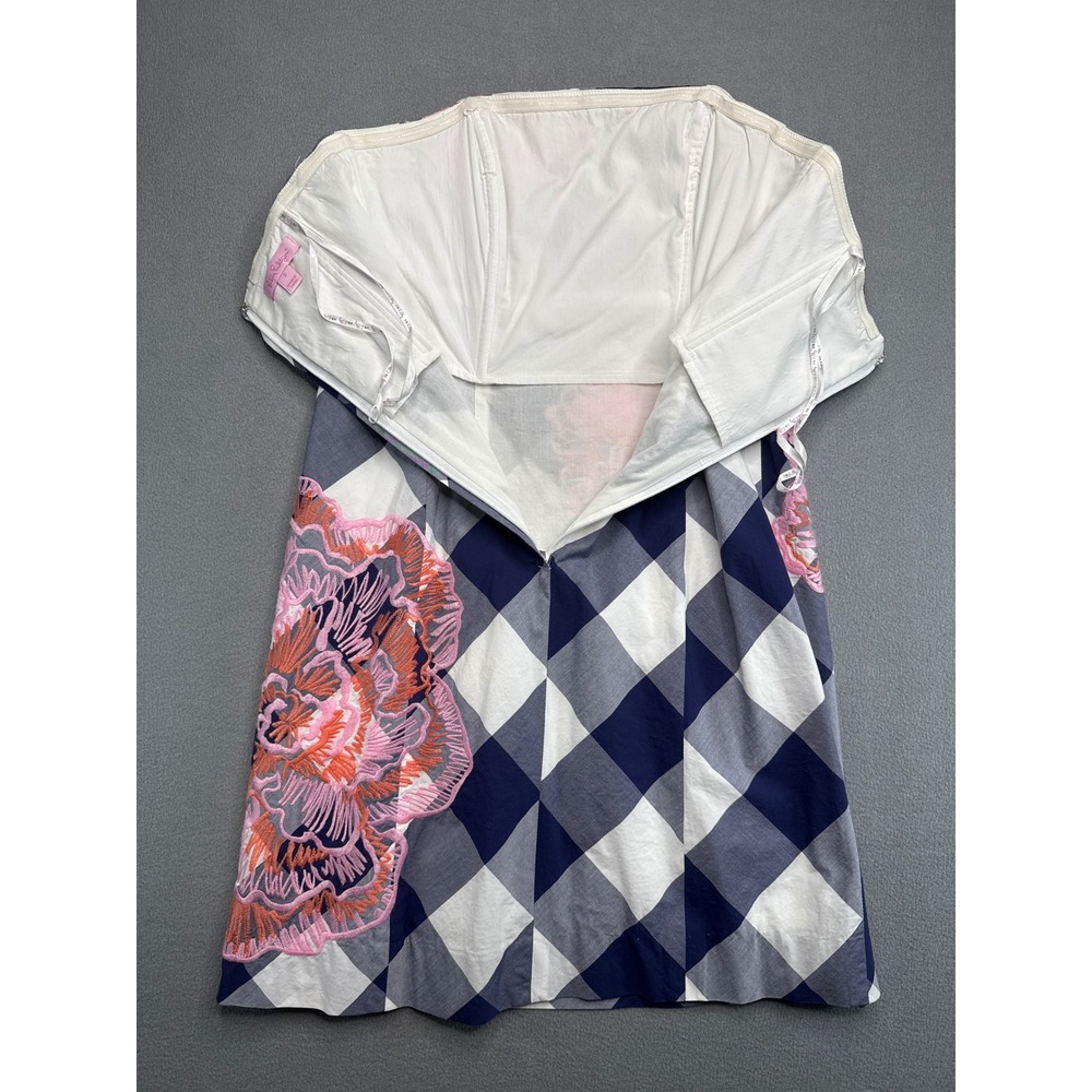 Lilly Pulitzer Dress Women 2 Blue Gingham Strapless Floral Embroidered 17424‎ - Picture 4 of 11